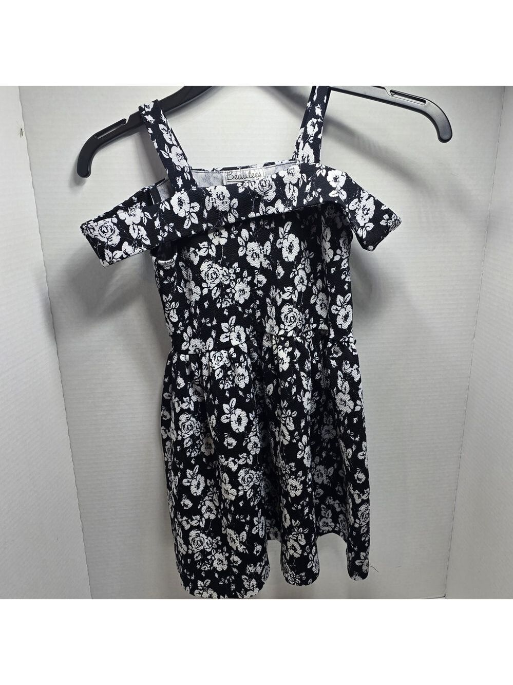 Black and White Floral Off-Shoulder Dress
